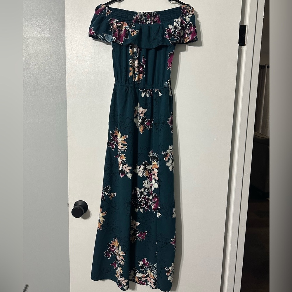 Maurices Teal and Floral Smocked Dress